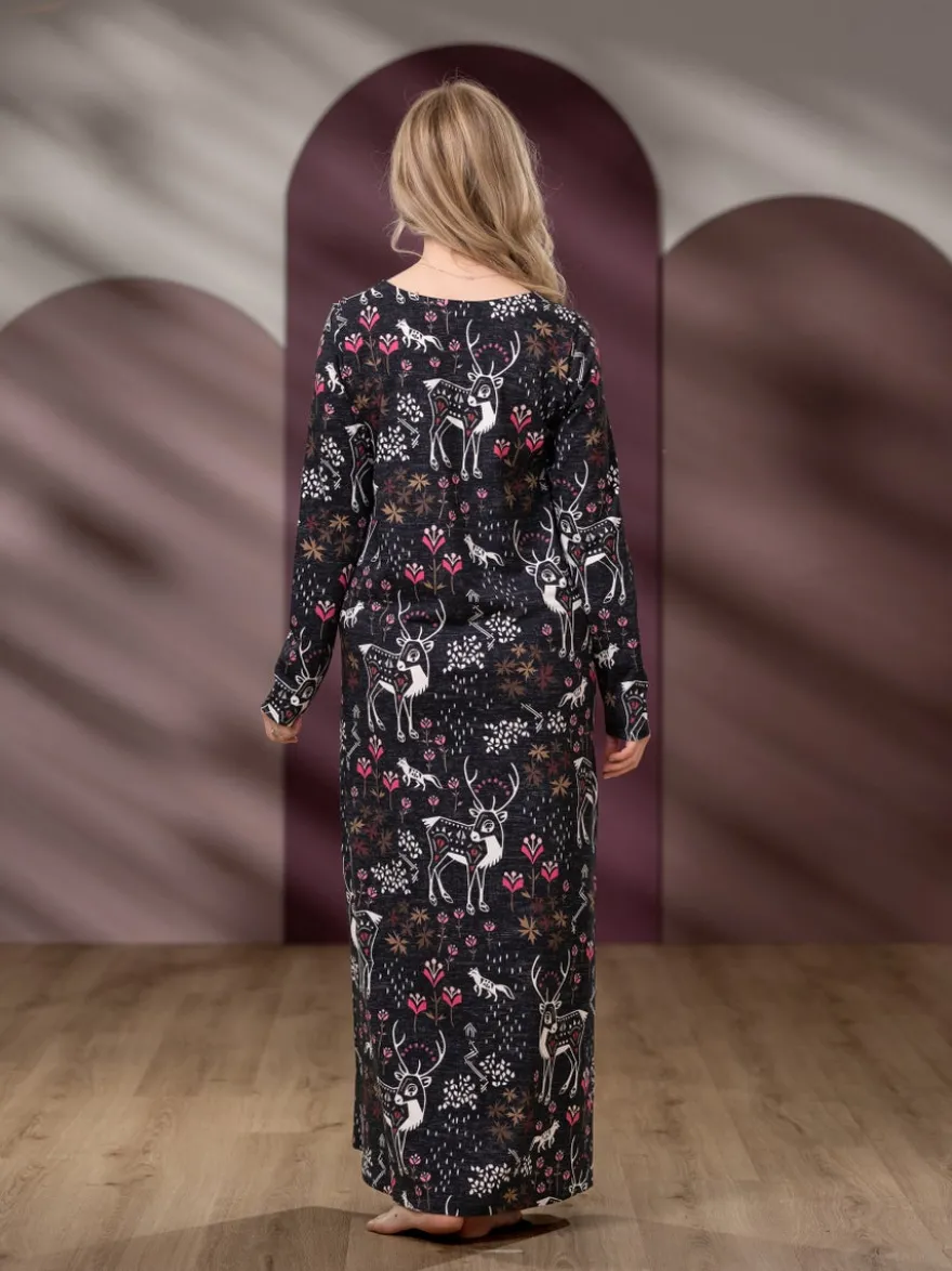 YÖmekko naisten (Porojen poluilla musta / pinkki trikoo)